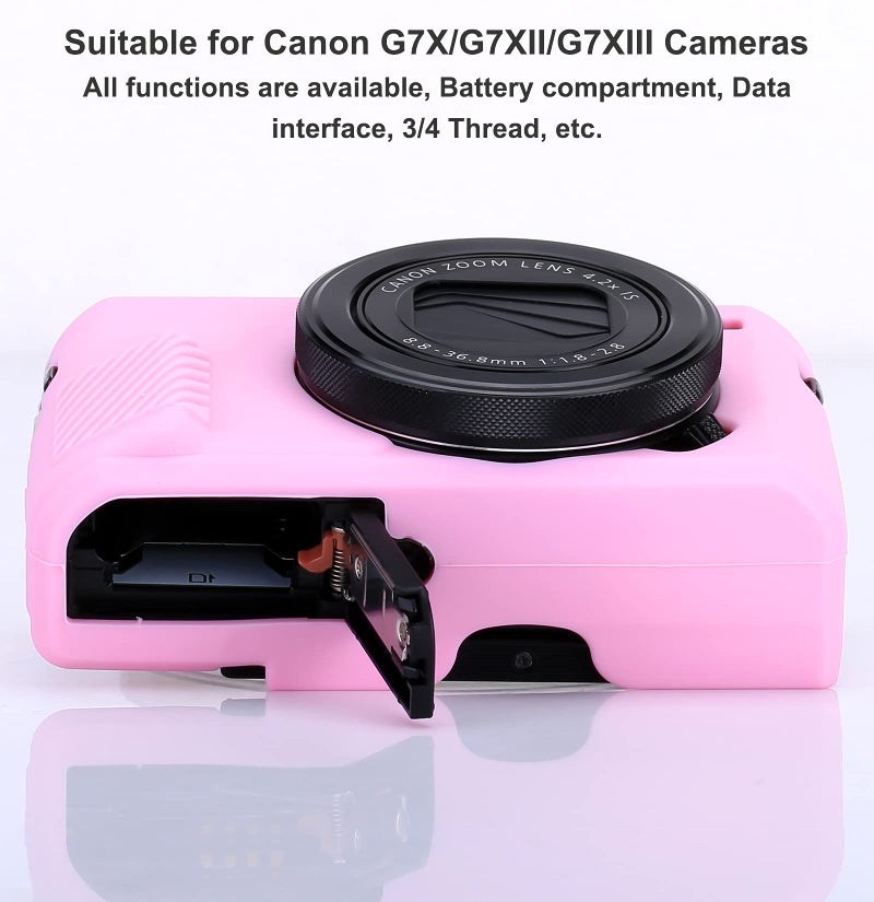 يساو حافظة كاميرا G7X من السيليكون، غطاء حقيبة ناعم من المطاط خفيف الوزن للغاية لكاميرا Canon PowerShot G7X Mark III + قماش من الألياف الدقيقة (وردي) - Image 4